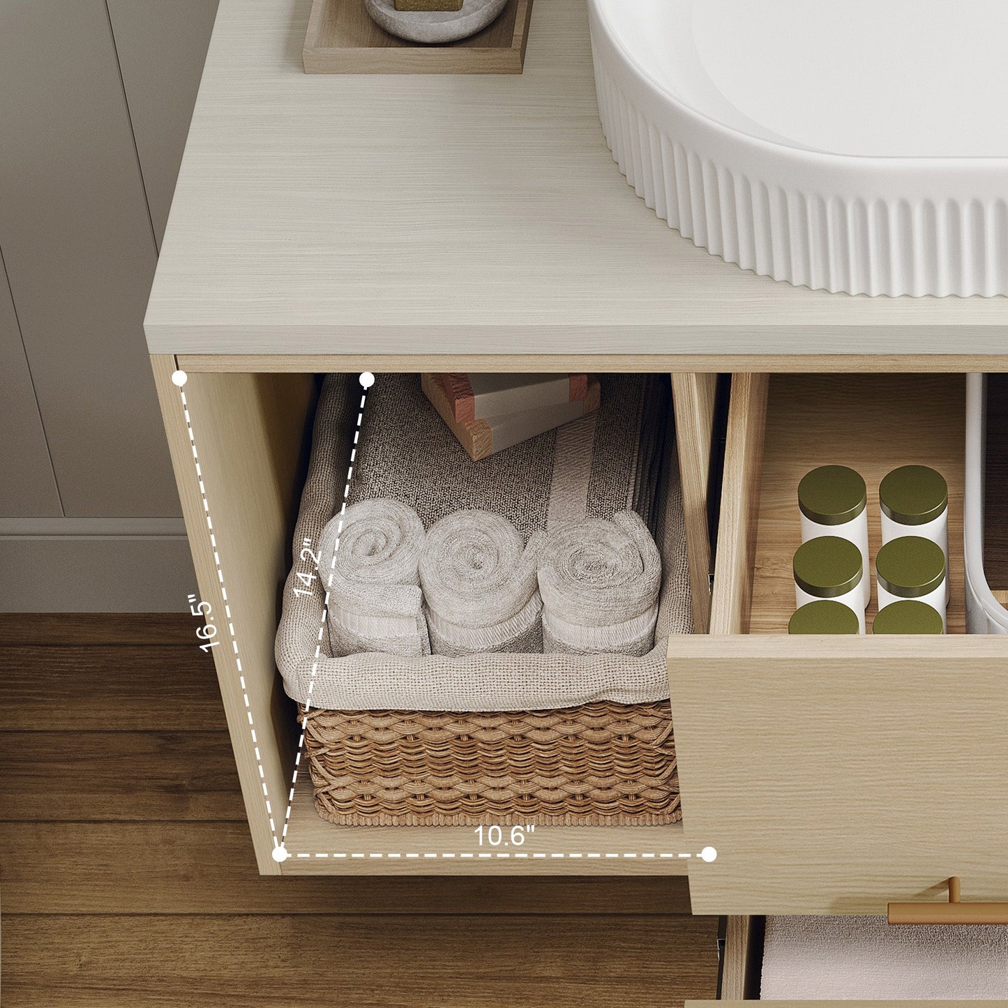 Modern 39.3 Wall-Mounted Bathroom Vanity with Oval Ceramic Sink Floating Vani...