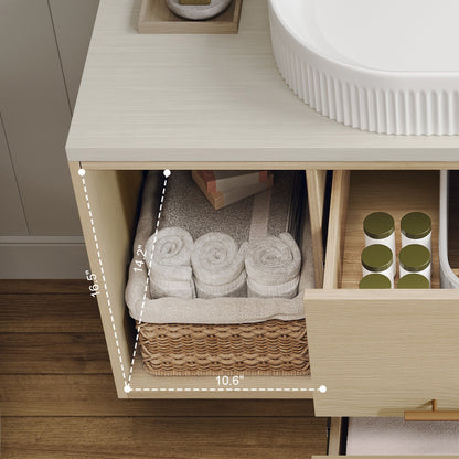 Modern 39.3 Wall-Mounted Bathroom Vanity with Oval Ceramic Sink Floating Vani...