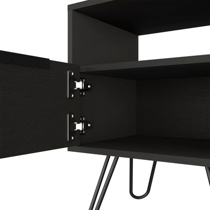 Set of 2 Modern Nightstands with Storage, Metal Legs, Wenge