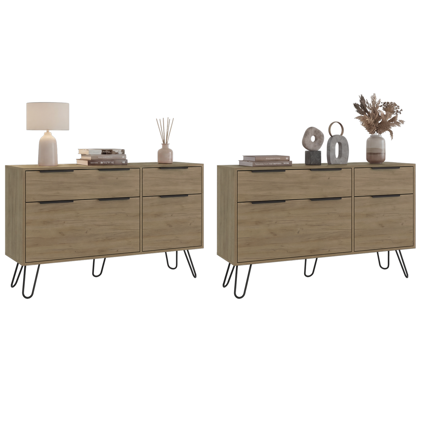 Dresser Modern Set of 2 4-Drawer Light Ash Particle Board Metal Legs 47.2 In