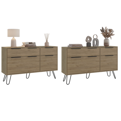 Dresser Modern Set of 2 4-Drawer Light Ash Particle Board Metal Legs 47.2 In