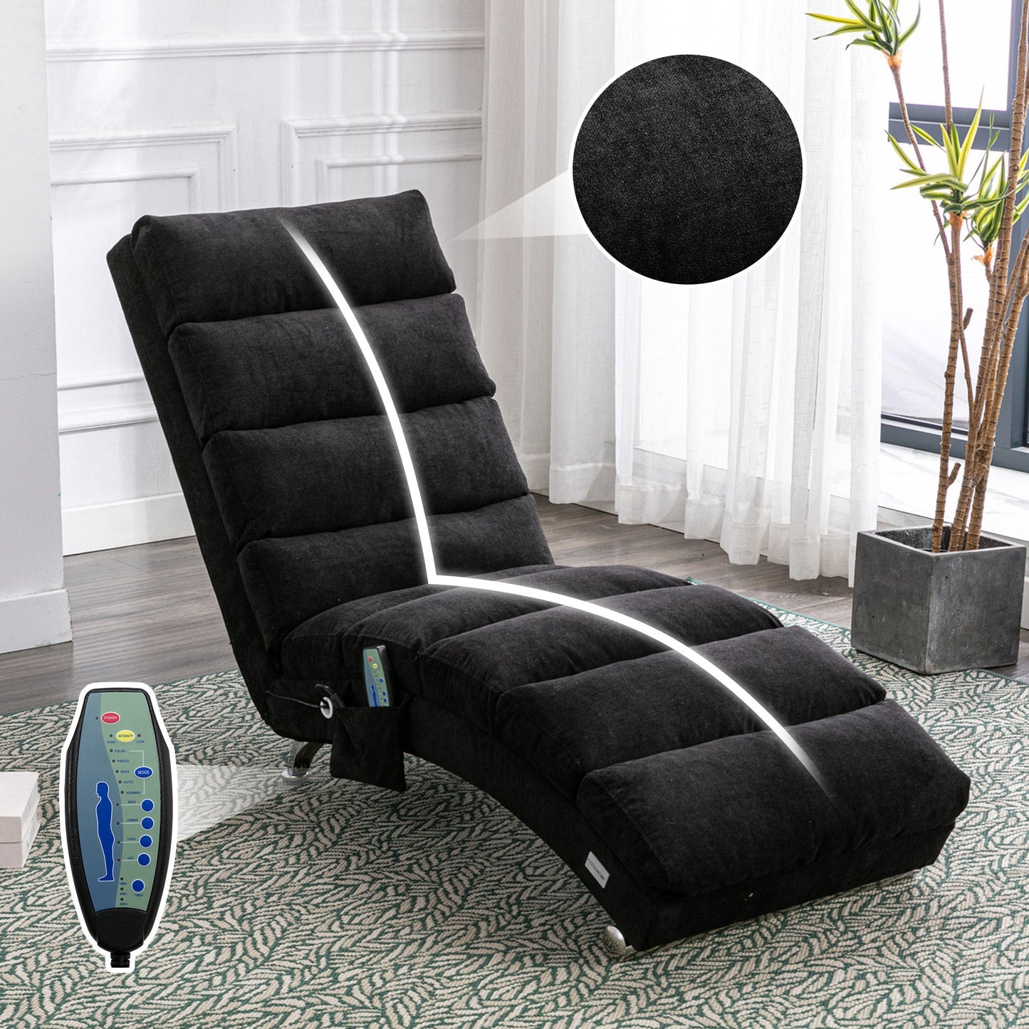 Luxury Upholstered Chaise Lounge, Vibration Relaxation, Fixed Back Recliner