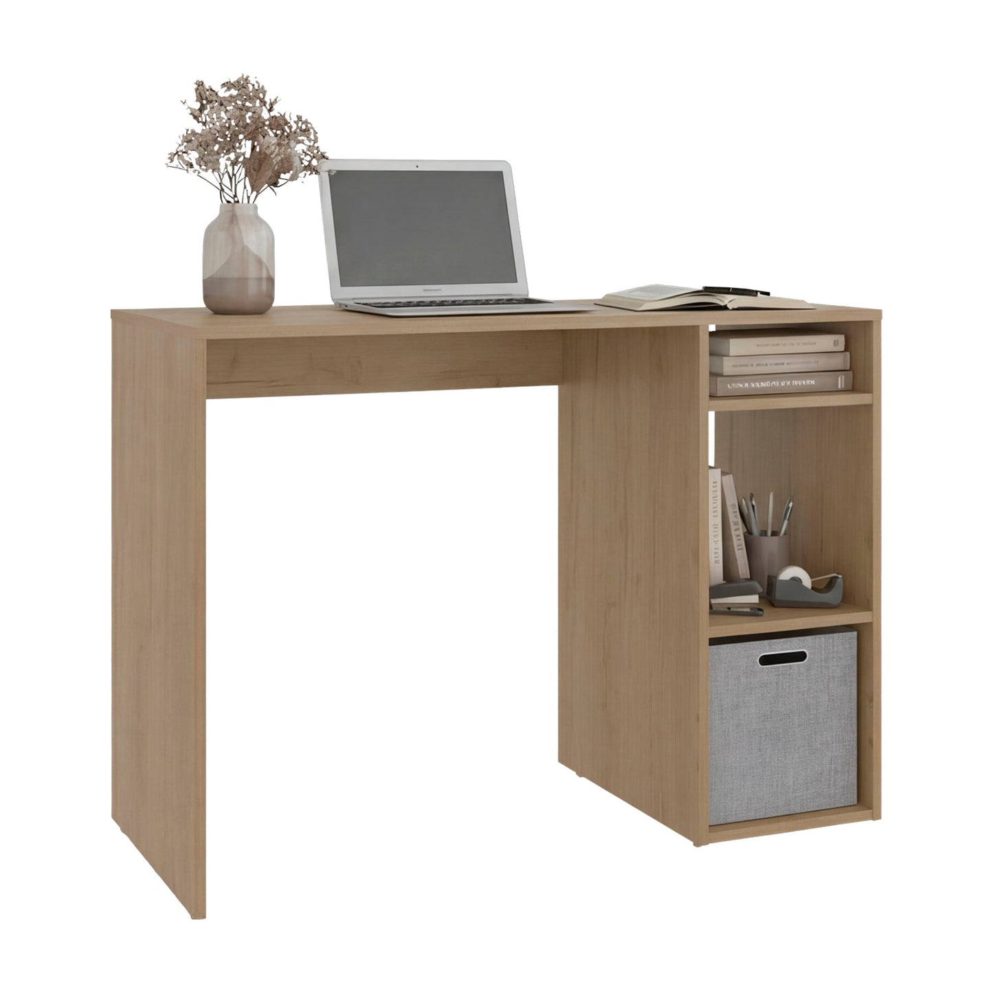 Compact Computer Desk with 3-Tier Side Open Storage Shelves, Manufactured Woo...