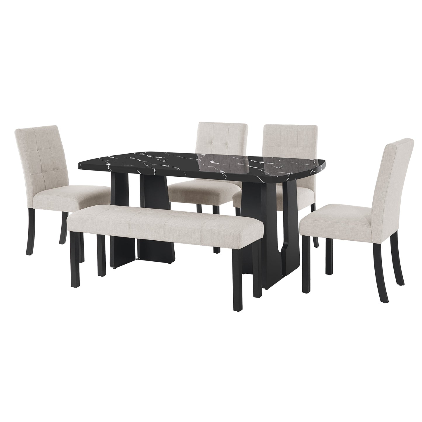 6 Piece Modern Dining Table Set, 63' Faux Marble Dining Table with Geometric