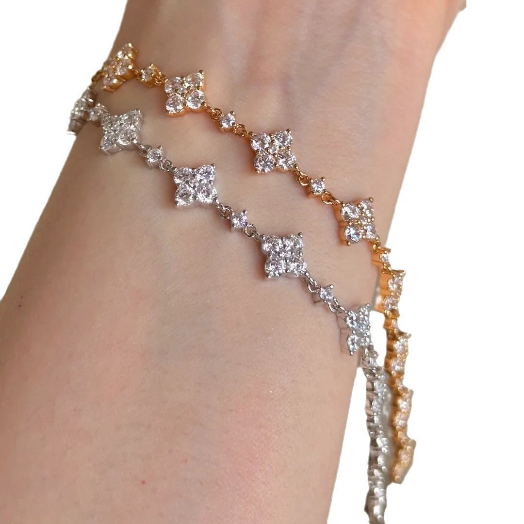 Full Pave Clear Simulated Zirconia Star Adjustable Bracelet Gold Silver Tone Stackable Women Daily Hand Ornaments