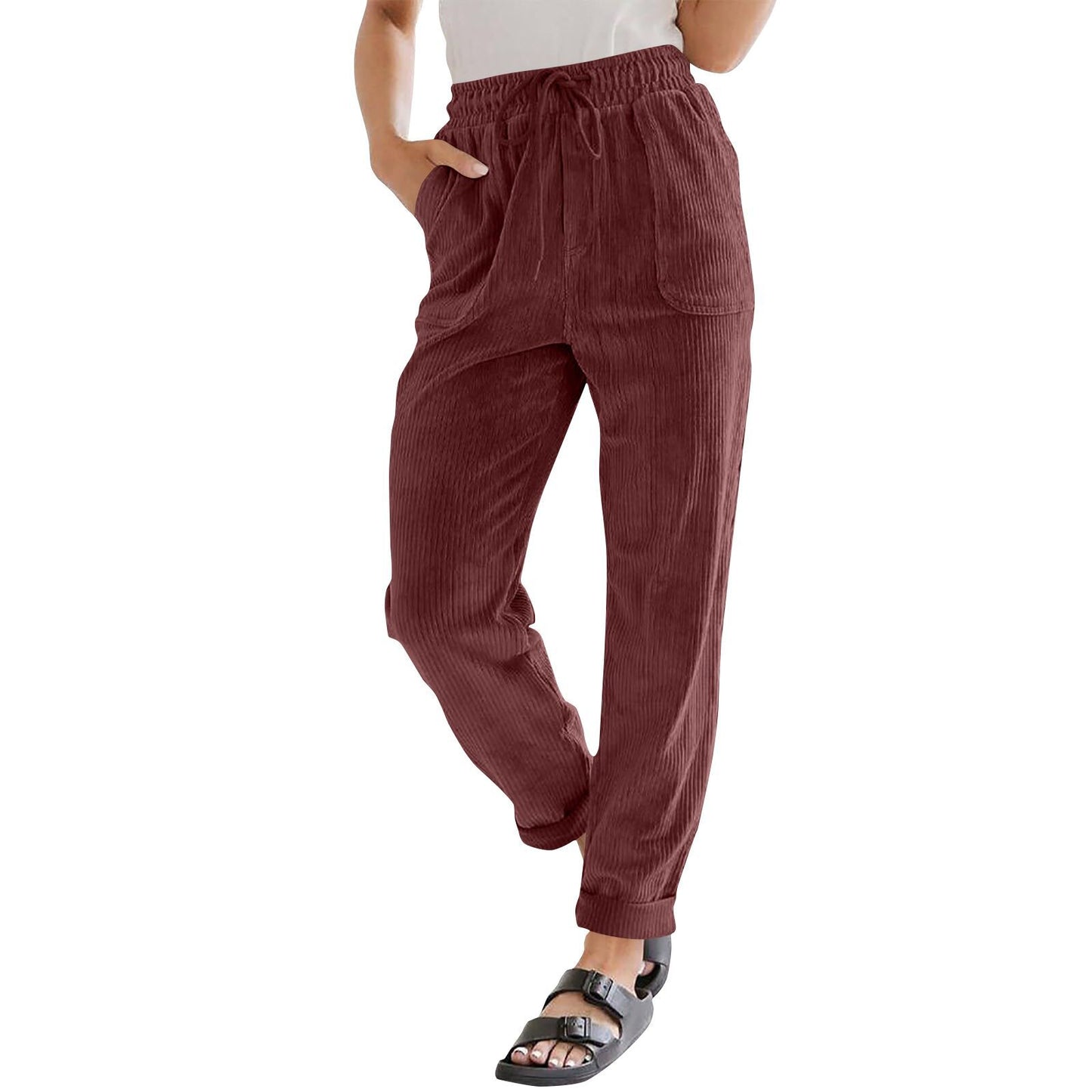 European And American Casual Pants Fashion Solid Color Corduroy Wide-leg Pants Women's Pants