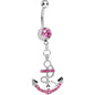 Pink Gem Nautical Anchor Belly Ring