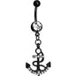 Crystalline Gem Paved Black Anchor Dangle Belly Ring