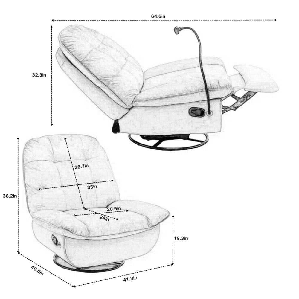 Ivory Gold-Stamped Velvet Recliner – Swivel Glider, 150° Recline & Detachable Phone Holder