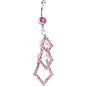 Pink Gem Diamond Shaped Trio Dangle Belly Ring
