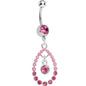 Pink Gem Faux Pearl Teardrop Dangle Belly Ring