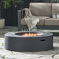 Modern Lightweight Concrete Circular Fire Pit 50000 BTU, Dark Gray