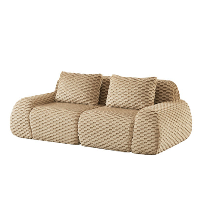 Sectional Sofa Modular Flannelette Camel 2 Seat Curved Footrest