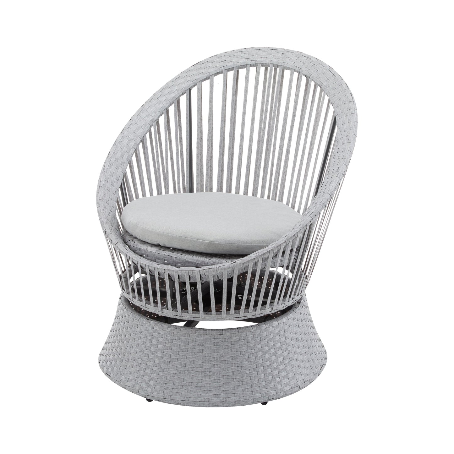 Modern Silver Grey Swivel Wicker Lounge Chair Set with PE Rattan and Iron