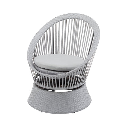 Modern Silver Grey Swivel Wicker Lounge Chair Set with PE Rattan and Iron