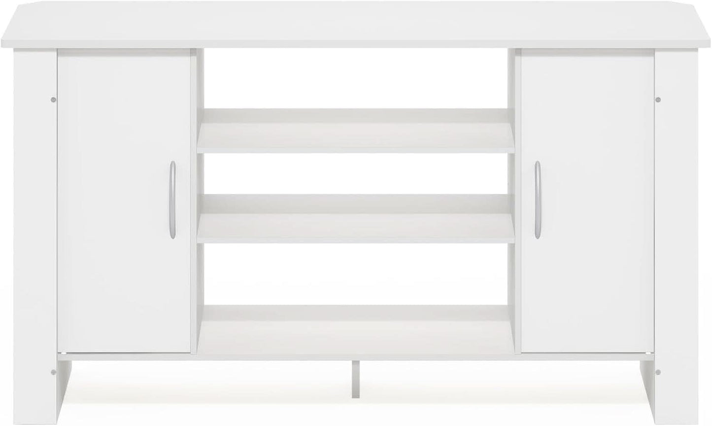 50 Inch White TV Stand With Concealed Storage And Shelves
