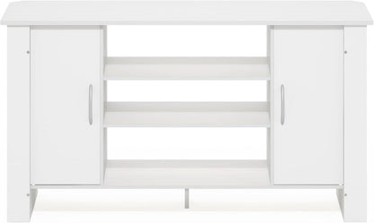 50 Inch White TV Stand With Concealed Storage And Shelves
