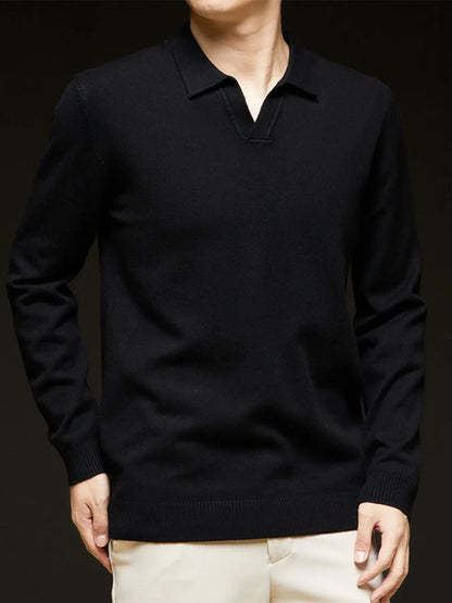 Men's Full Size Collared Neck Long Sleeve Polo Plus Size