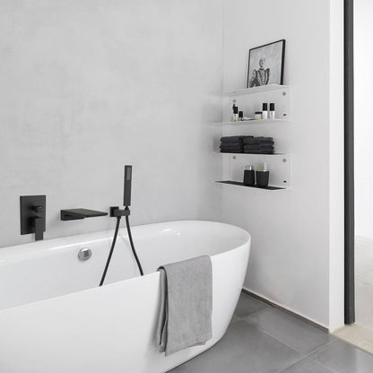 Modern Style Matte Black Wall Mount Tub Filler Bathtub Faucet Shower Set