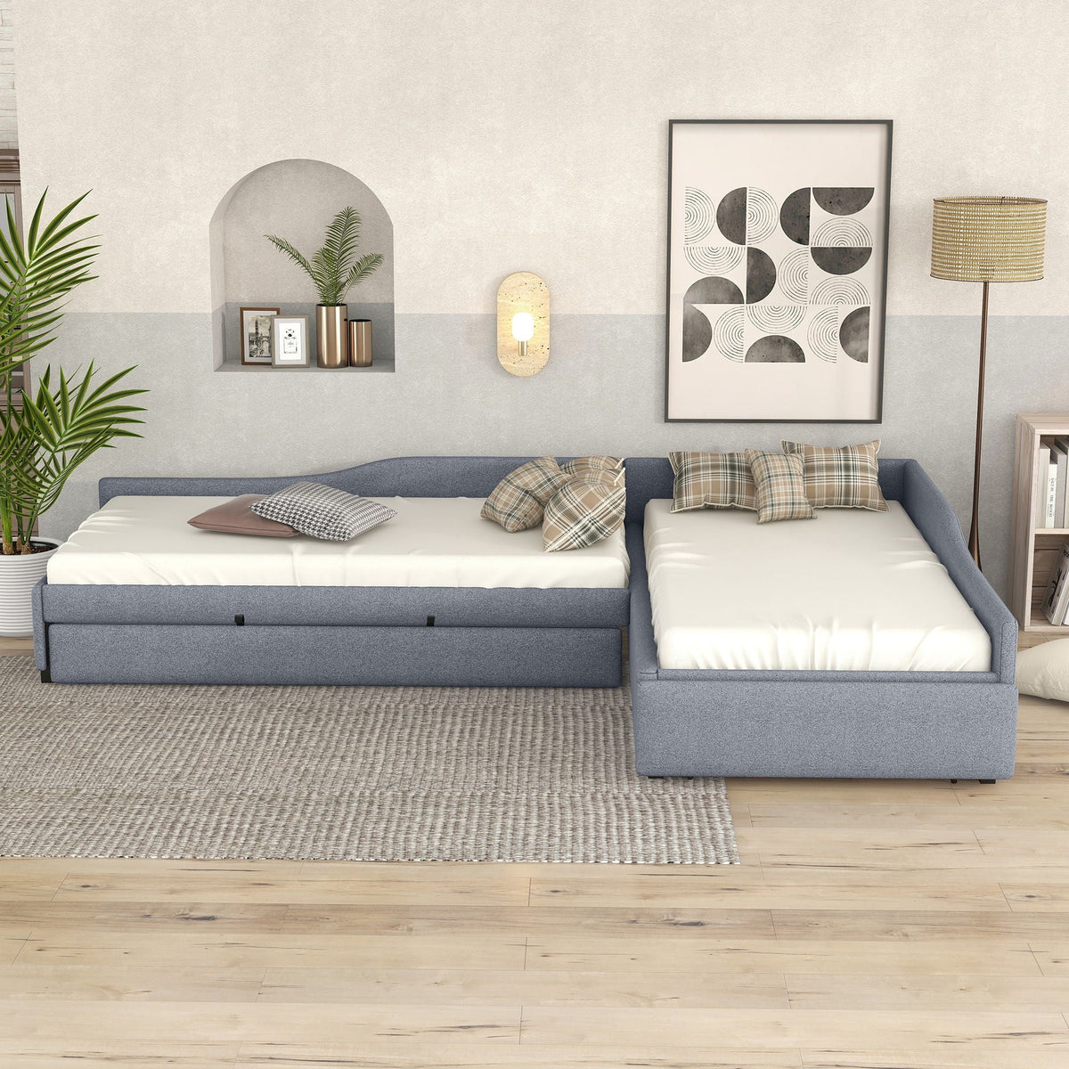 Upholstered Double Daybed With Trundle And Drawer