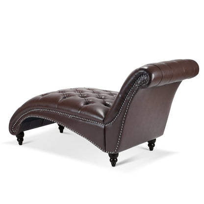 Chaise Lounge Armless PU Leather Dark Brown Tufted Foam Birch Legs 220 LB