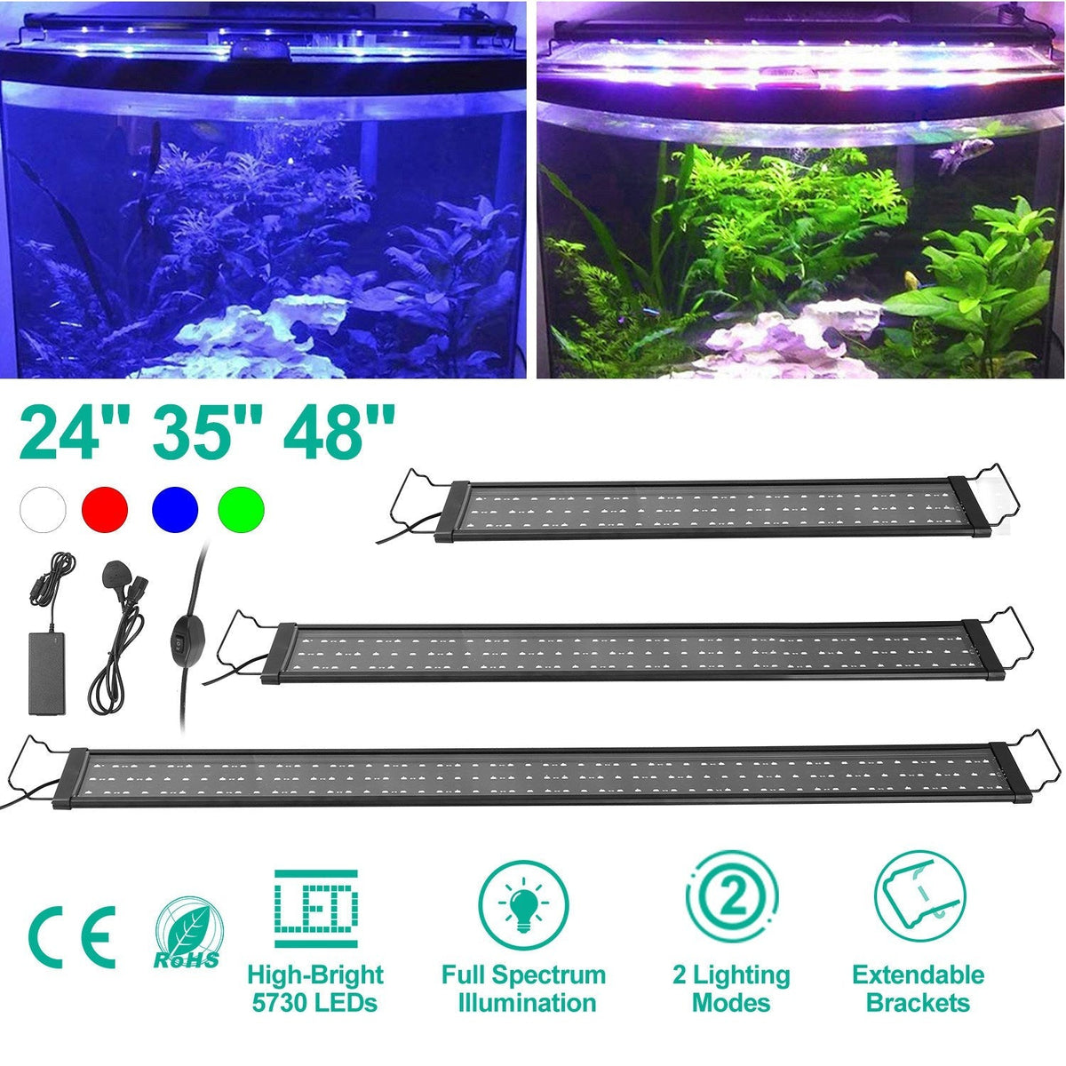 LED Aquarium Light – Multi-Color Full Spectrum with Extendable Brackets