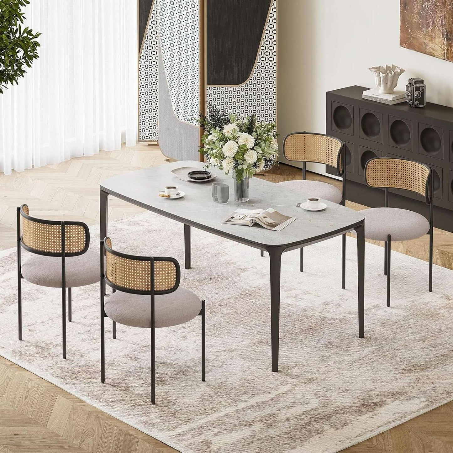 Gray Rattan Back Mid Century Dining Chairs Set Of 2