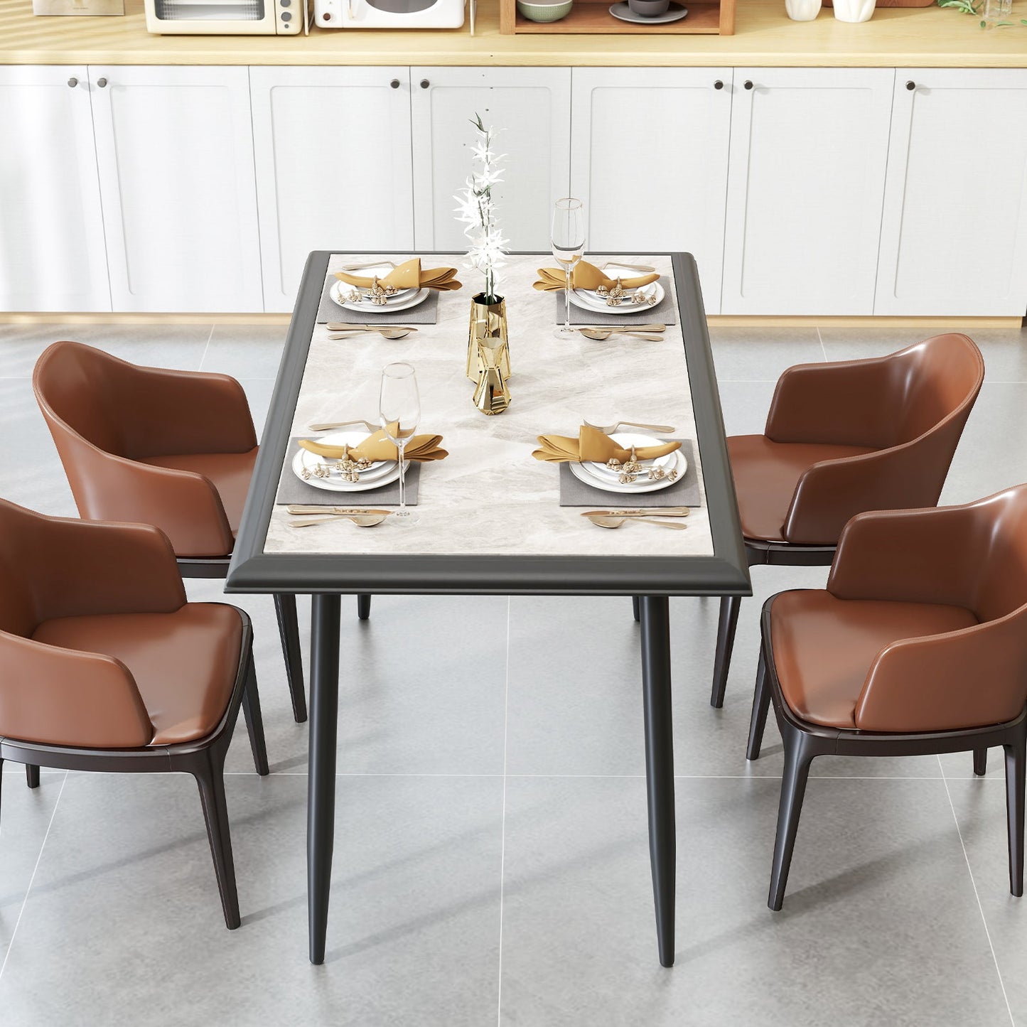 Sintered Stone Dining Table 44" Rectangular Kitchen Table with Metal Frame Indoor Modern Breakfast Table for Living Room Dining Room-Golden