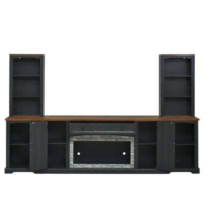 TV Stand 3-Piece Set MDF Walnut Gray Curved Cabinets Fits 70 In TV 109 In