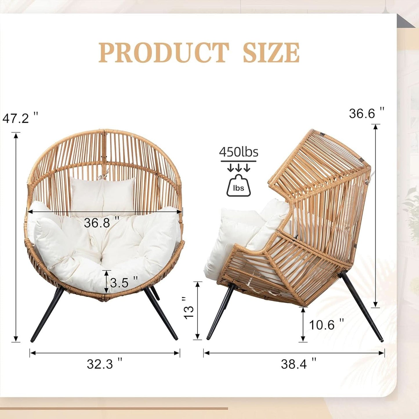 Beige Wicker Egg Chair With Cushion Outdoor Lounge