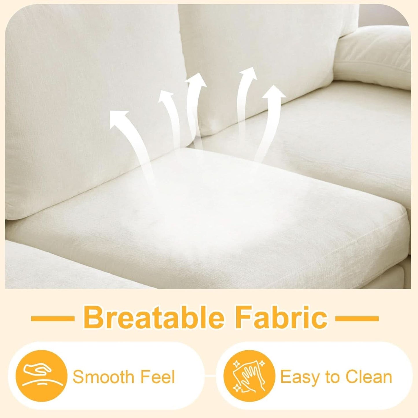 U Shape Sectional Sofa 111 Inch Beige Chenille Convertible