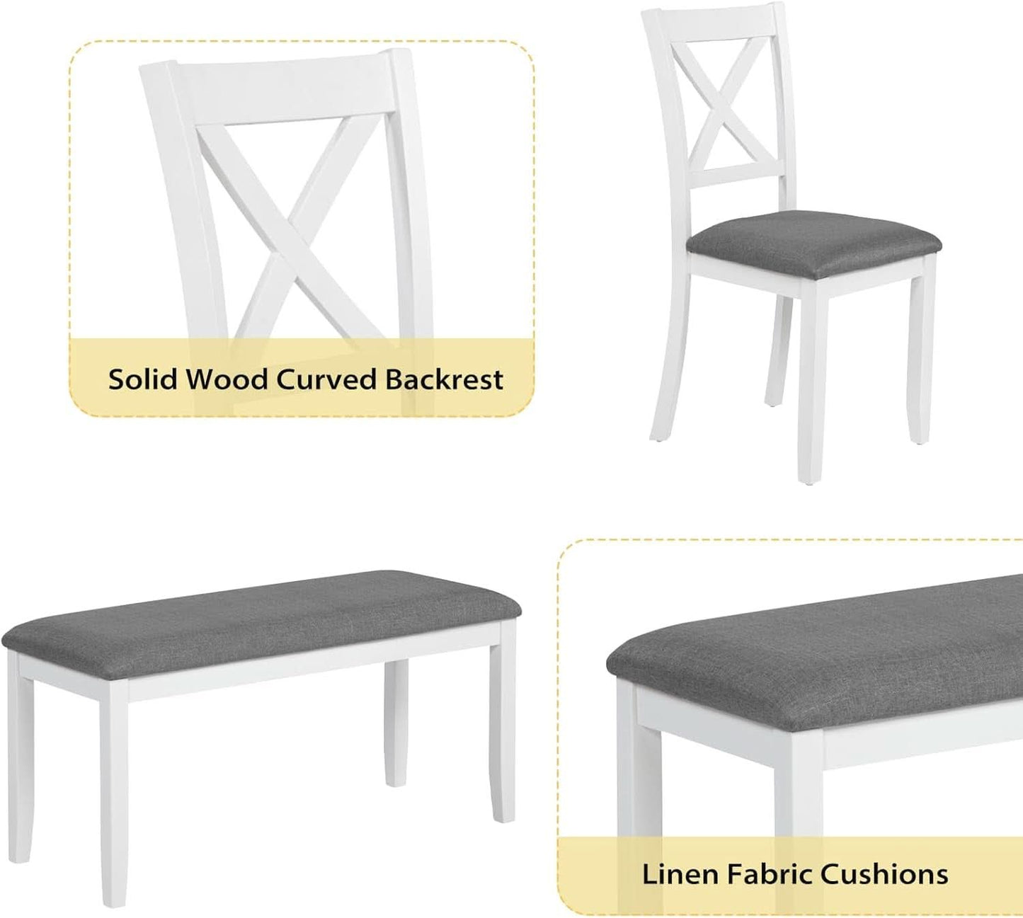 White Slate Grey Solid Wood Contemporary Dining Table Six Seater