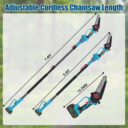 2-in-1 Cordless Pole & Mini Chainsaw, 21V 6" Brushless with Extension Pole & Auto Oiler