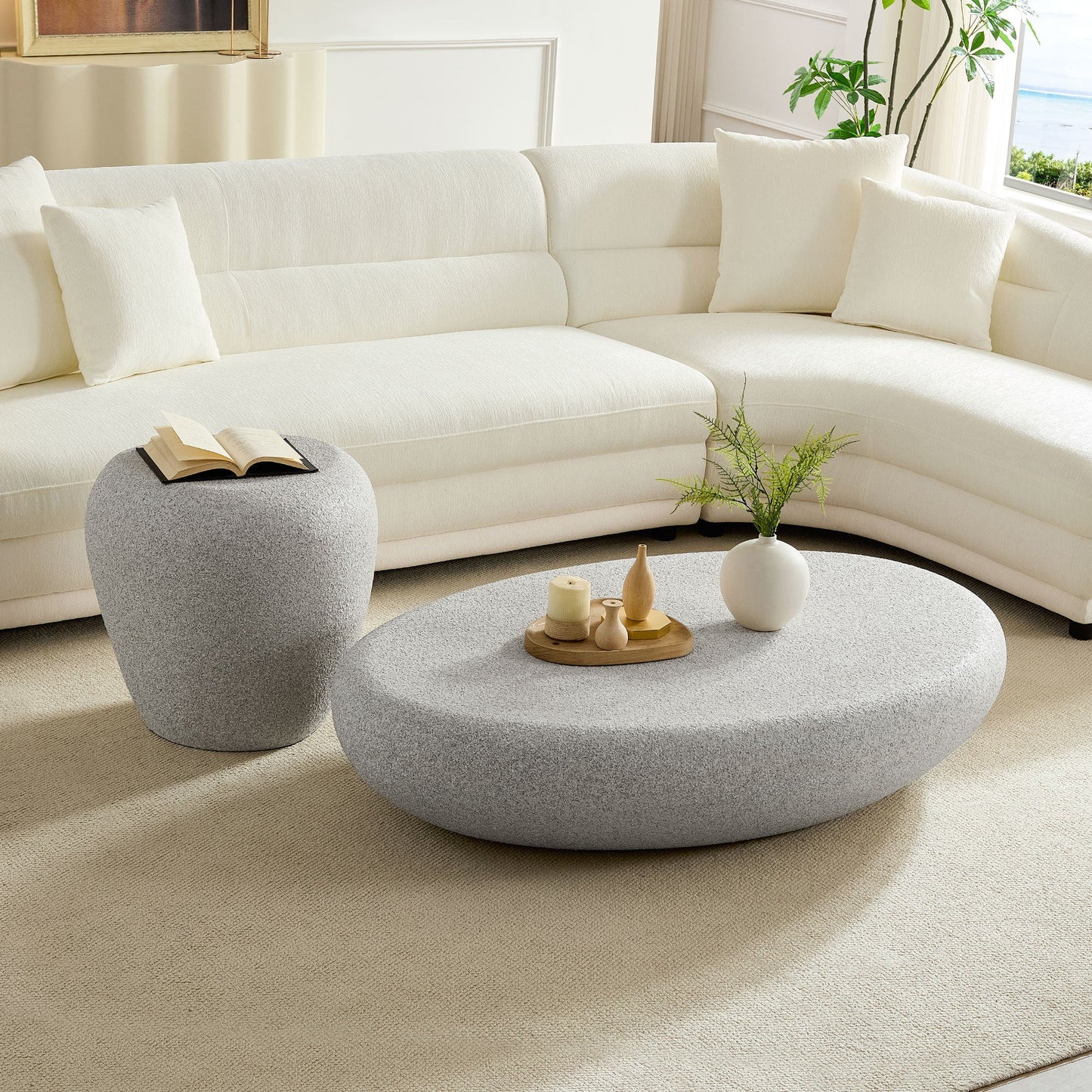 19.29 in Fiberglass Side Table, Scratch-Resistant, Waterproof, Living Room