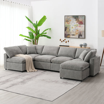 6-Seat U-Shape Modular Sofa with Ottoman, 130