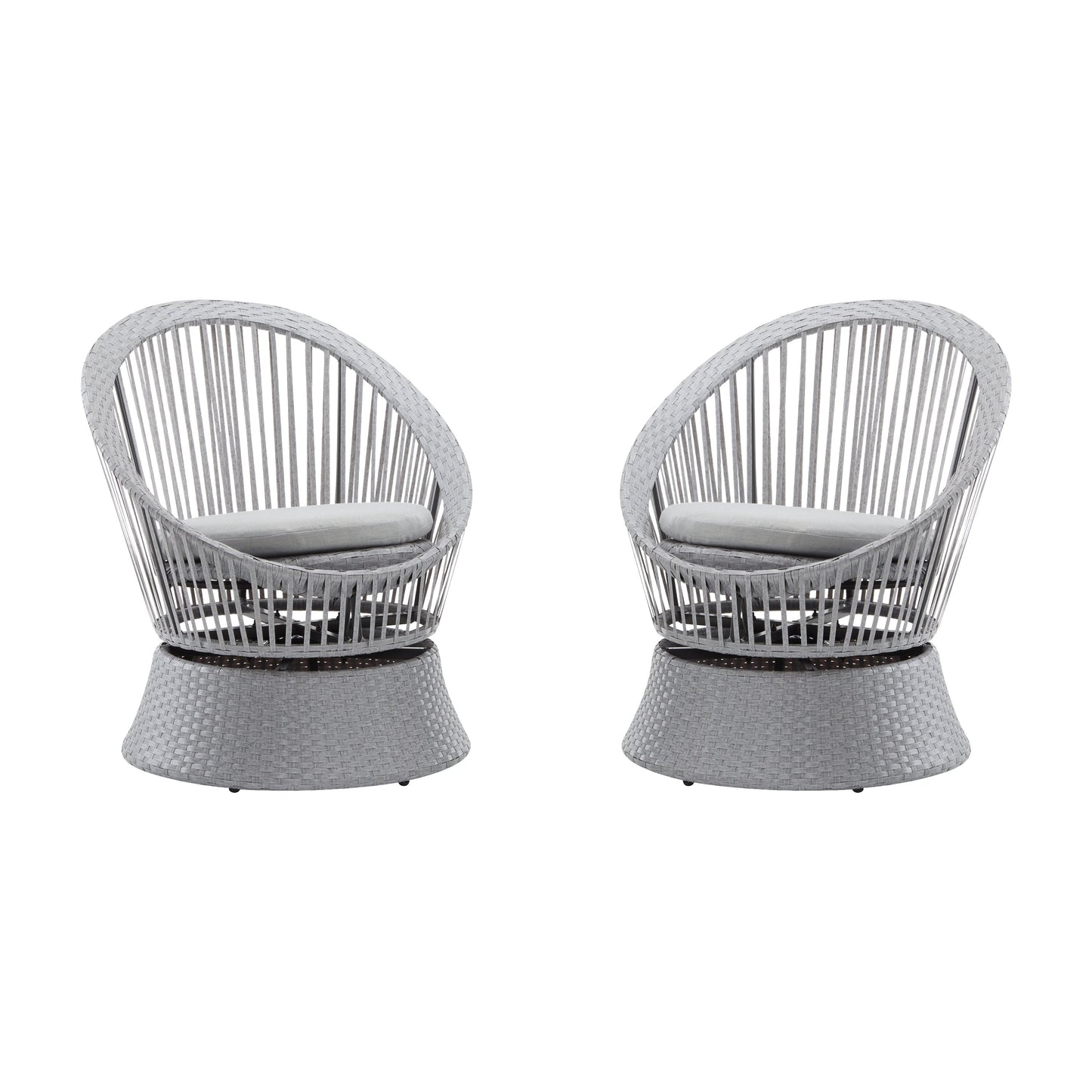 Modern Silver Grey Swivel Wicker Lounge Chair Set with PE Rattan and Iron