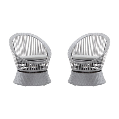 Modern Silver Grey Swivel Wicker Lounge Chair Set with PE Rattan and Iron