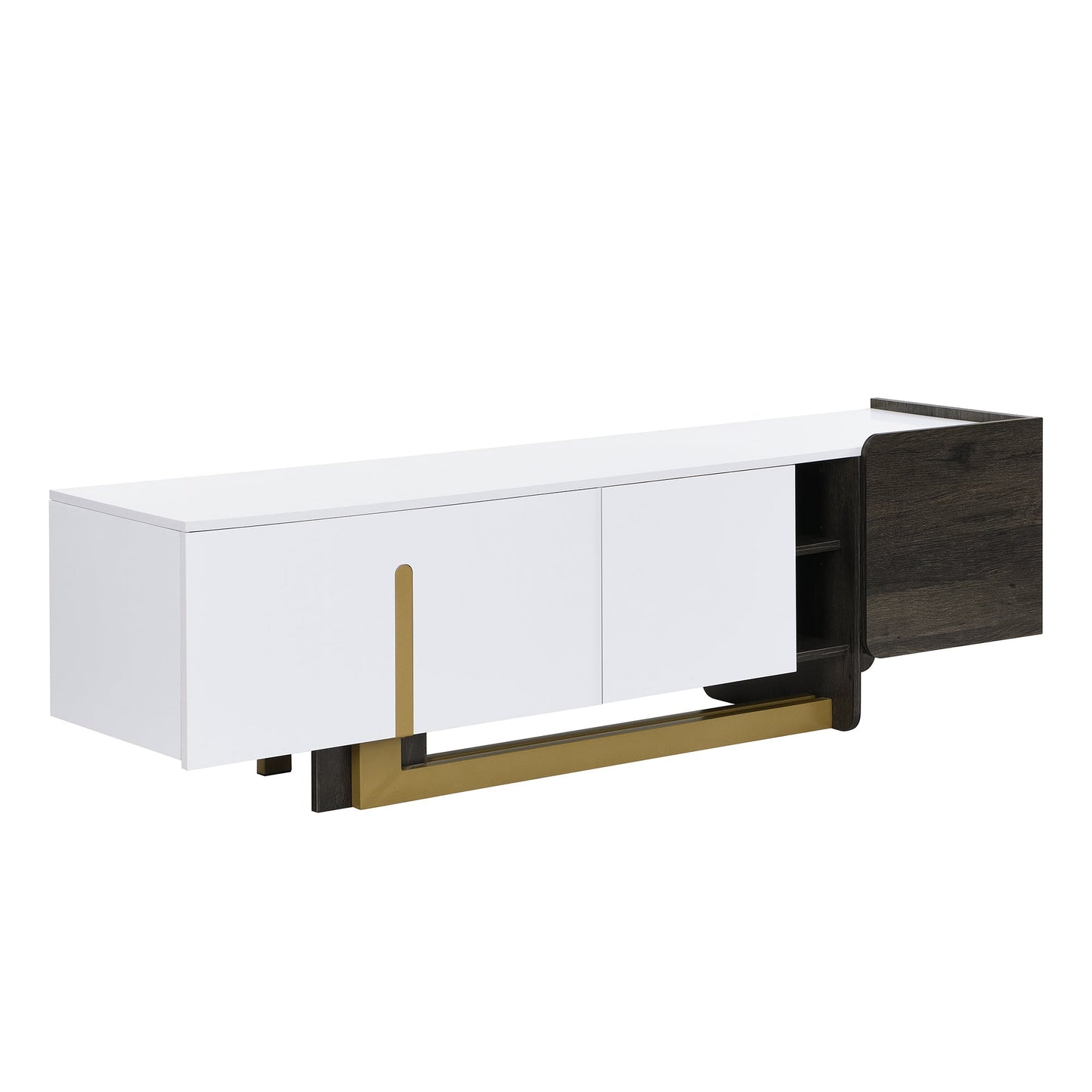 TV Stand Luxury White MDF Metal Legs Drawer 2-Cabinet Fits 70 In TV 66.7 In