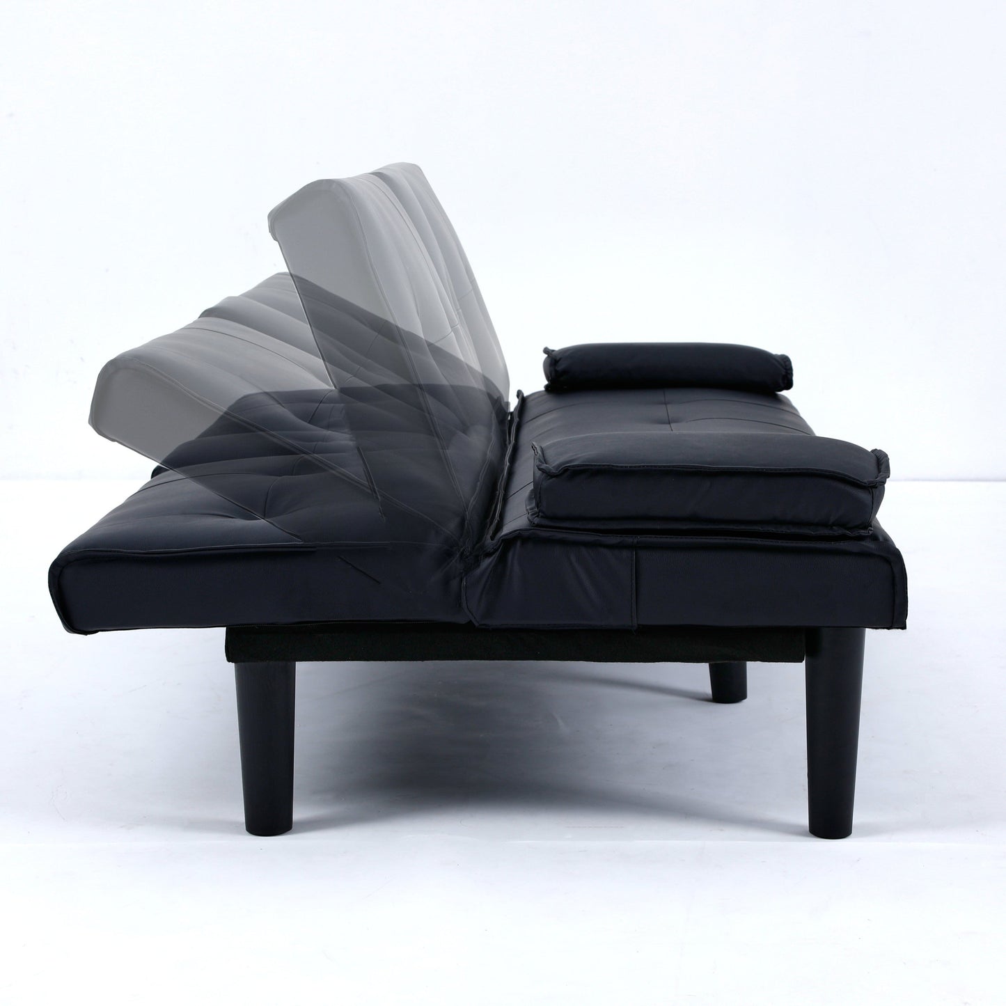 67-inch Black PVC Multi-Functional Sofa Bed with Foldable Design and Cup Holder
