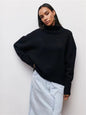Vibrant Pink Oversized Turtleneck Knit Sweater | Women's Fuchsia High-Neck Party Pullover
