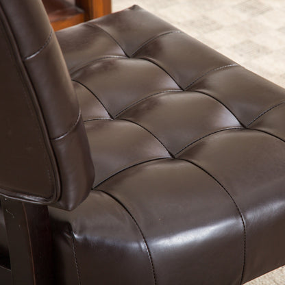 Accent Chair Tufted PU Leather Brown Oversized Hardwood Frame 27x31x34 In