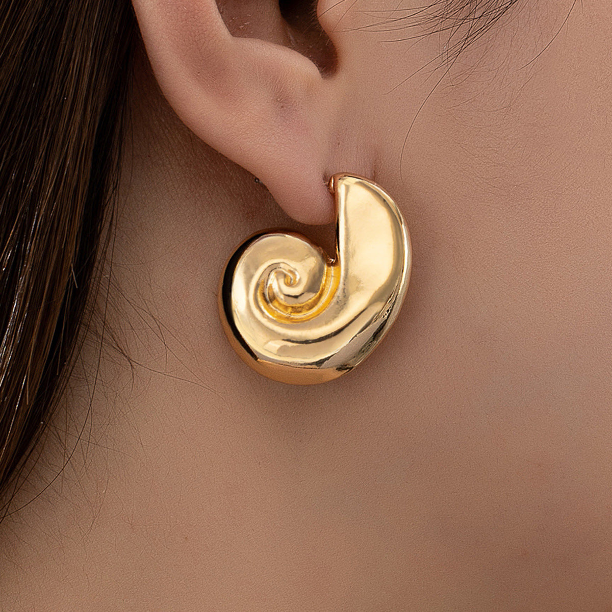 Retro Convex Spiral Gold Earrings - European American Middle Eastern Style Hoop Drop Studs