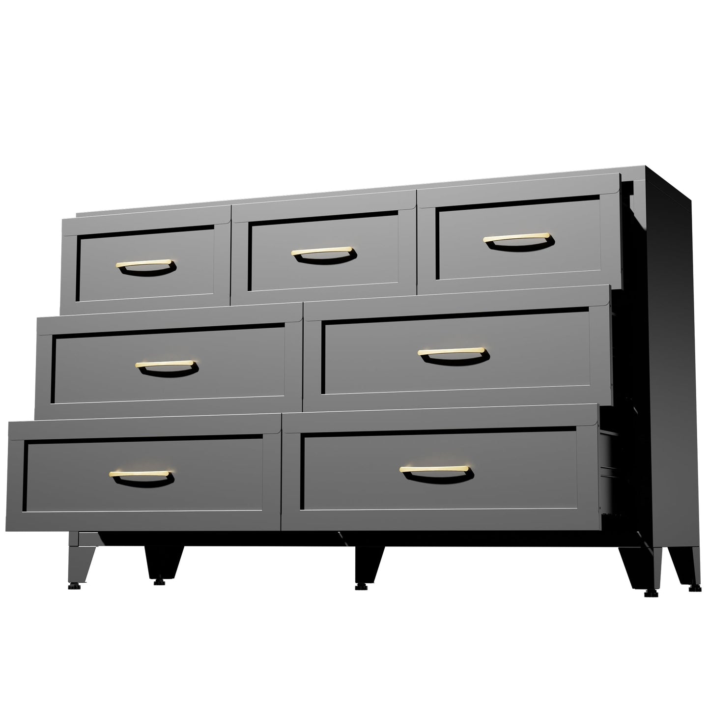 Dresser Low-Profile 7-Drawer Black Steel Smooth Glide 47.3x15.8x30.8 In