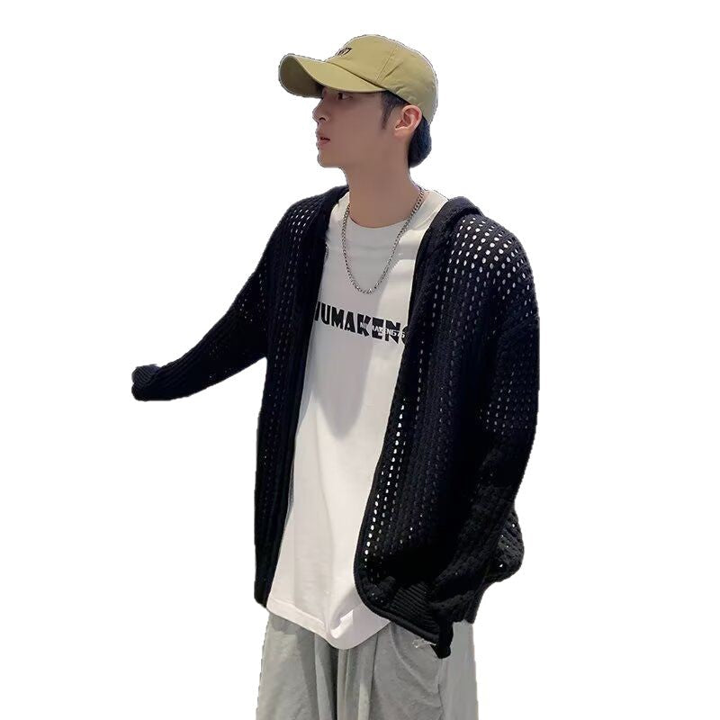 Mens Hollow-out Knit Cardigan With A Designer Touch