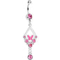 Pink Gem and Butterfly Dangle Belly Ring