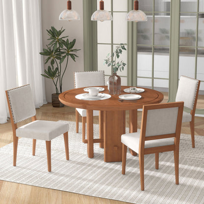 5-Piece Round Dining Table Set for 4, Minimalist Farmhouse Dining Table with 4