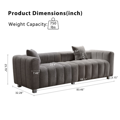 Sofa Modular Velvet Teddy Gray 3 Seat Metal Legs 87 In 750 LB