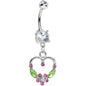 Crystalline Gem Floral Hollow Heart Dangle Belly Ring