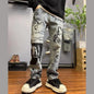 Retro Blue Skinny Jeans High Street Graffiti Printing Loose