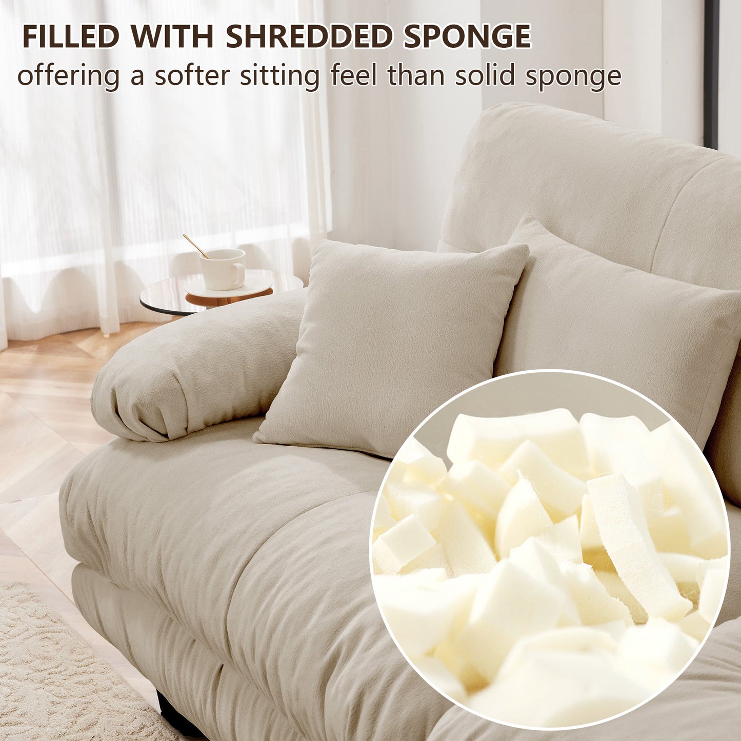 Sectional Sofa L-Shape Chenille Light Coffee 3 Seat Convertible Ottoman